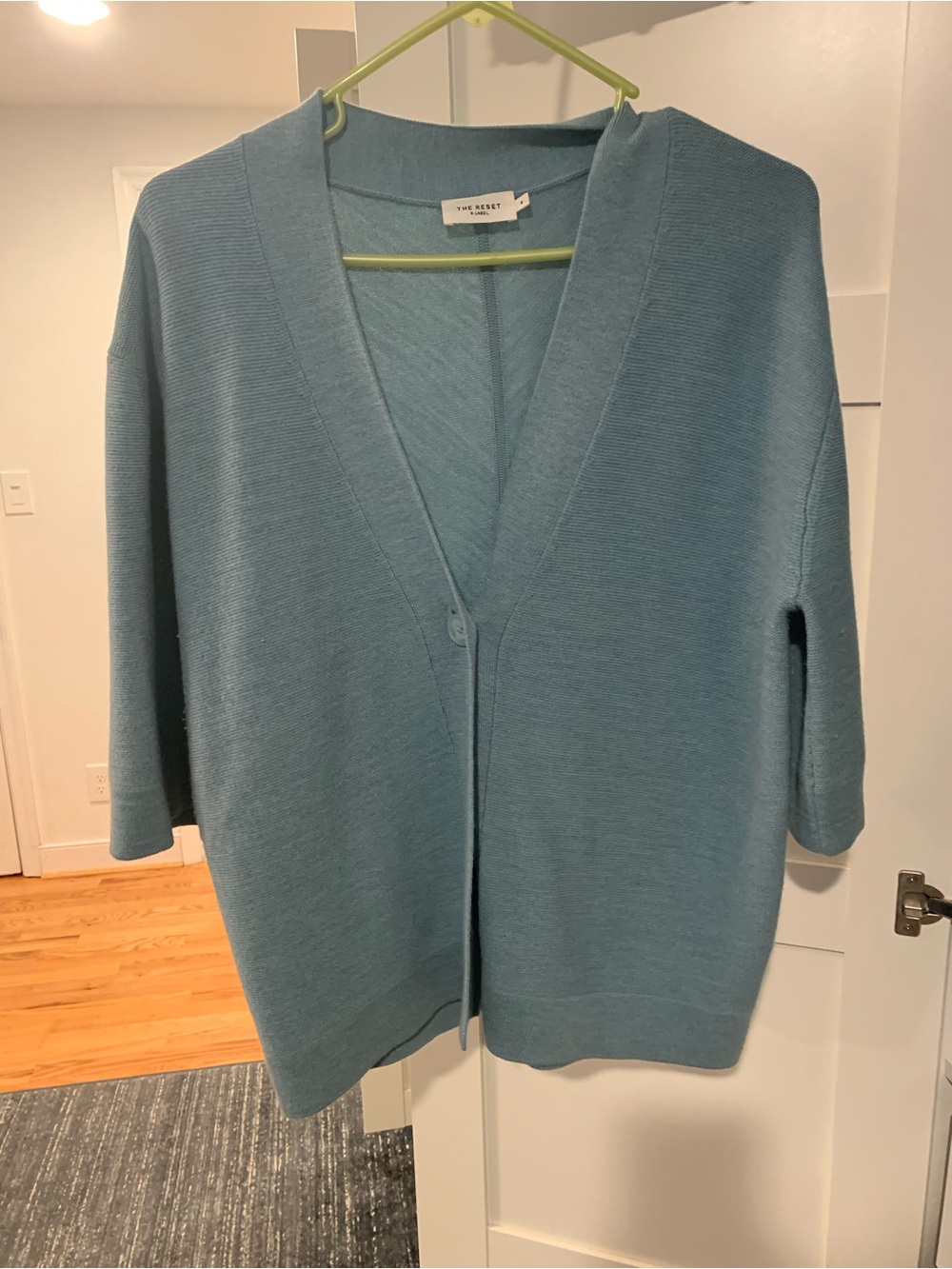 The Reset Soft Teal V-Neck Single-Button Cardigan